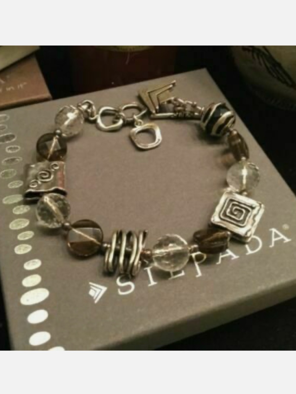 Silpada Smoky Quartz Crystal 
925 Sterling Silver Bracelet 
Gorgeous CZ